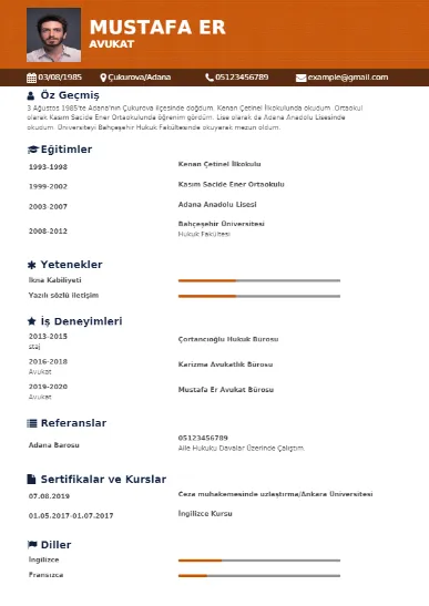 Avukat Cv Örnekleri cv indir